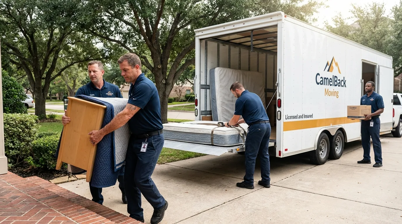 Crew loading residential truck for cross-state move from Saddle Brook, NJ