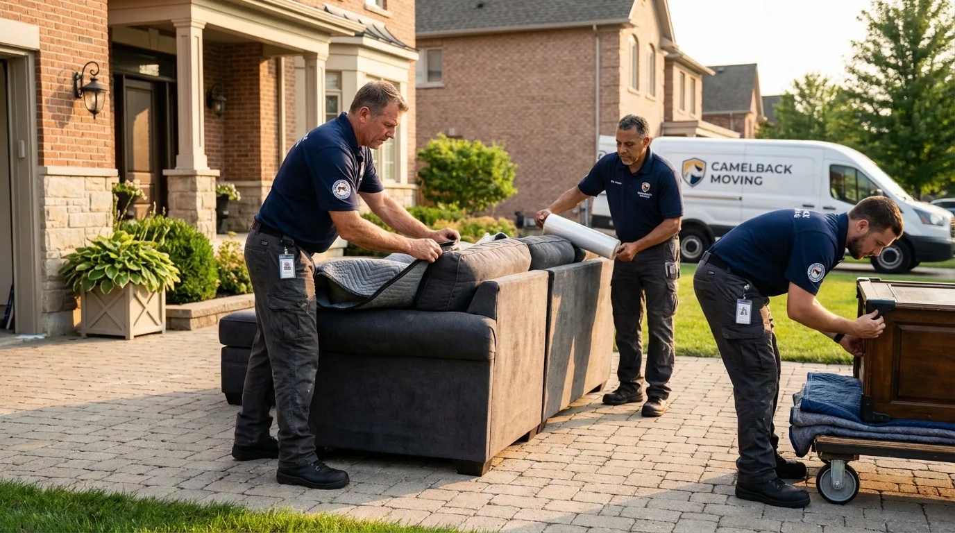 Large estate moving crew wrapping furniture in Saddle Brook, NJ