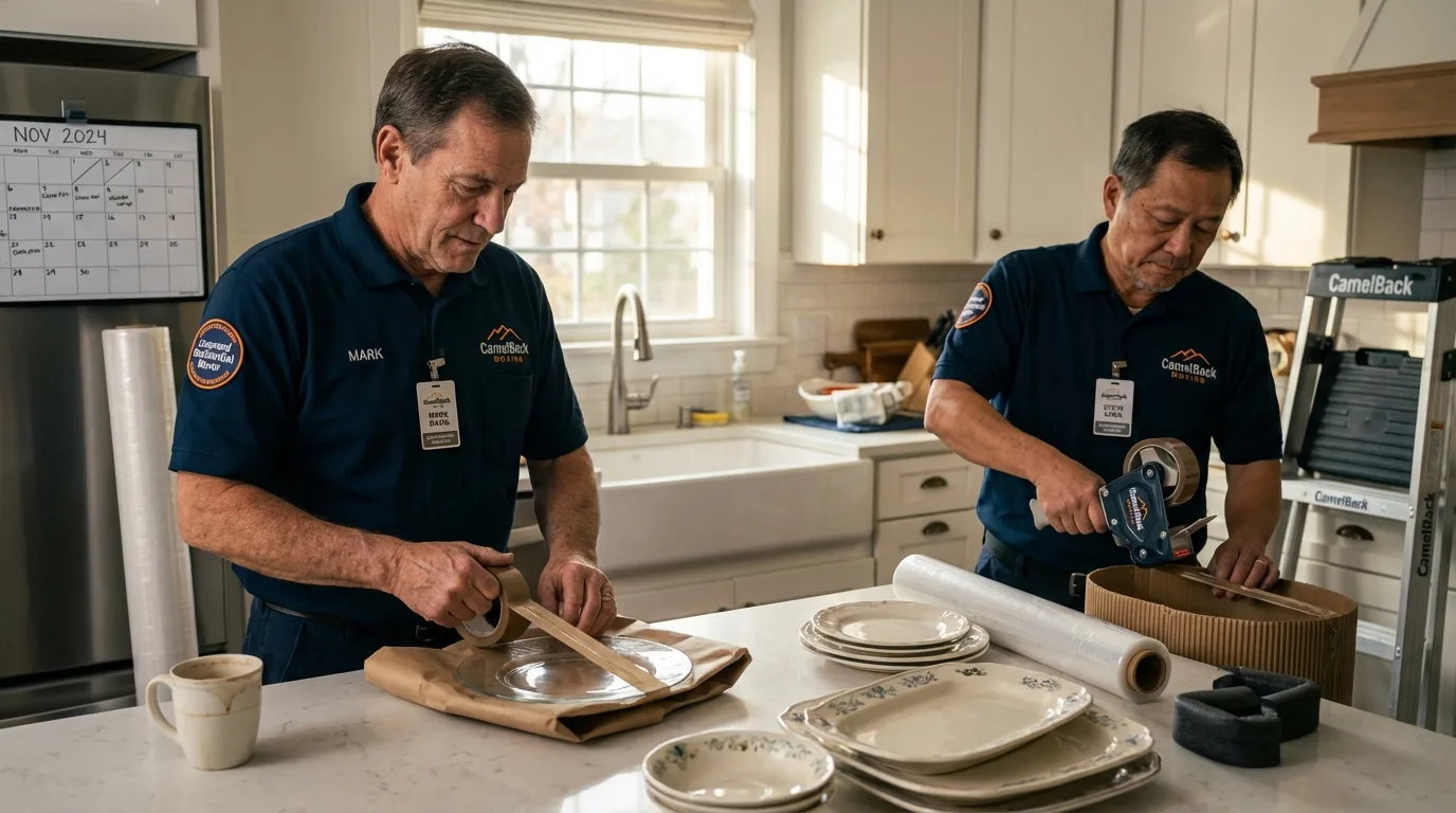 Professional crew packing kitchen dishware in Saddle Brook, NJ