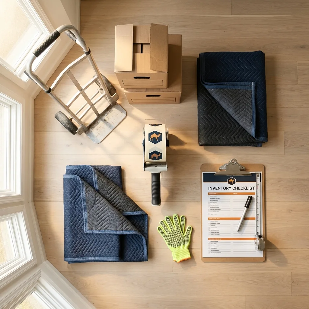 Professional moving supplies and packing materials layout for Saddle Brook residential relocations